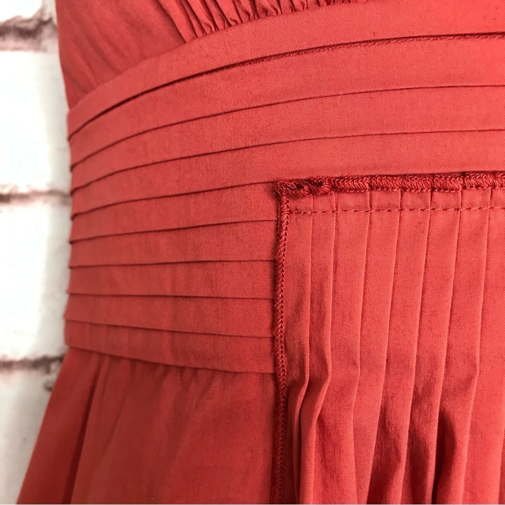 BCBGMAXAzria XS Coral Pleated Faux Wrap V-Neck Empire Waist Peplum Cotton Top XS - Picture 10 of 16